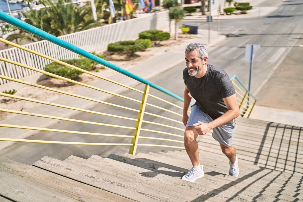 Middle aged man joggin healthy legs