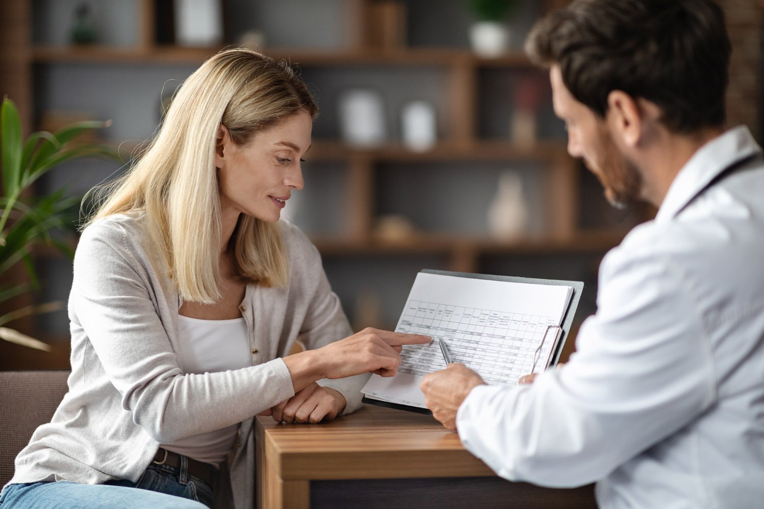 patient asking about her blood test results with doctor
