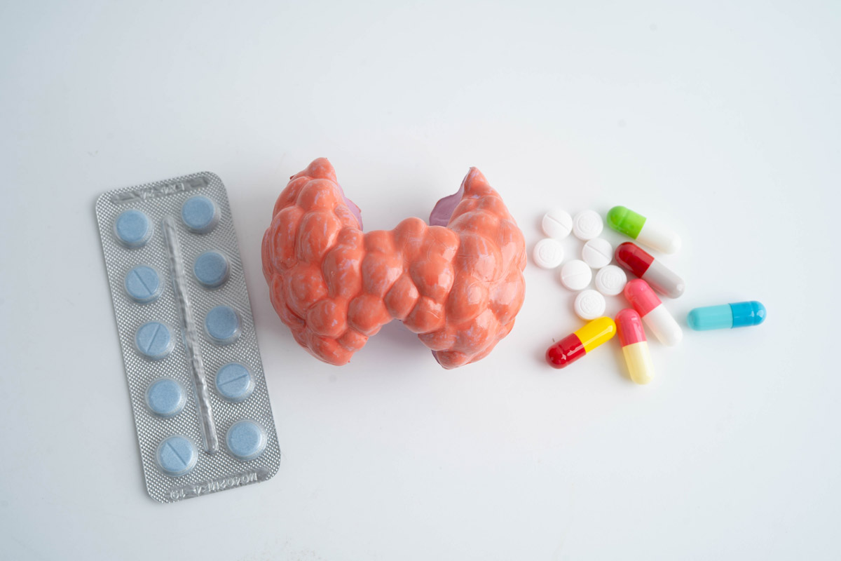 Thyroid model with medication at Townsen Physician Group in Houston