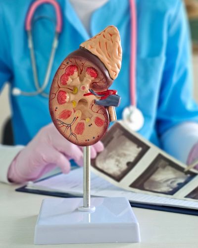 Female Doctor Showing Kidney Model
