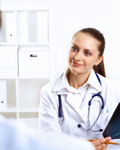 Doctor and patient medical scan consultation