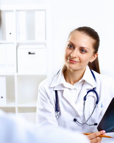 Doctor and patient medical scan consultation